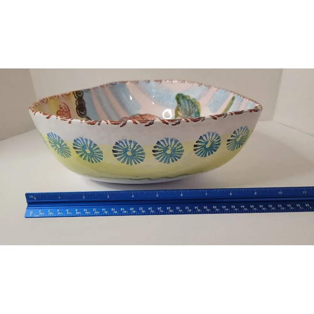 Hand Painted Heart Shaped Italian‎ Pottery Serving Bowl Rose And Hearts